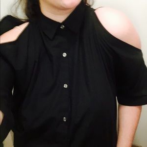 cut out sleeves black button up